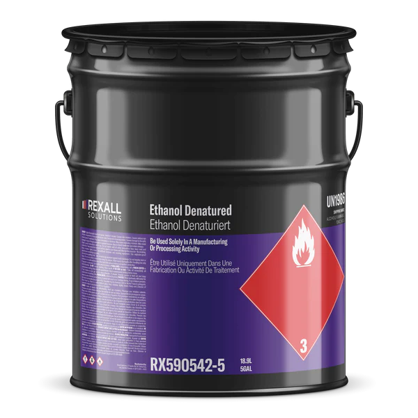 Rexall Ethanol Denatured 5 gallon industrial solvent drum container