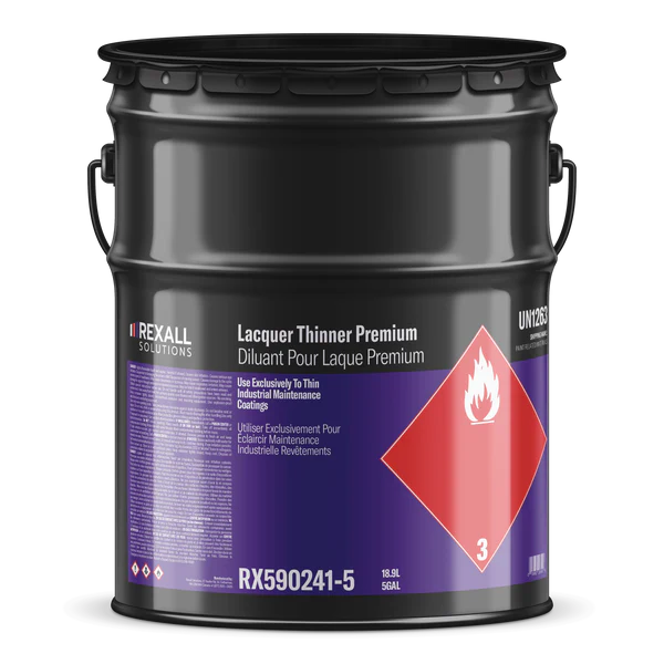 Rexall Lacquer Thinner Premium 5 gallon industrial solvent drum