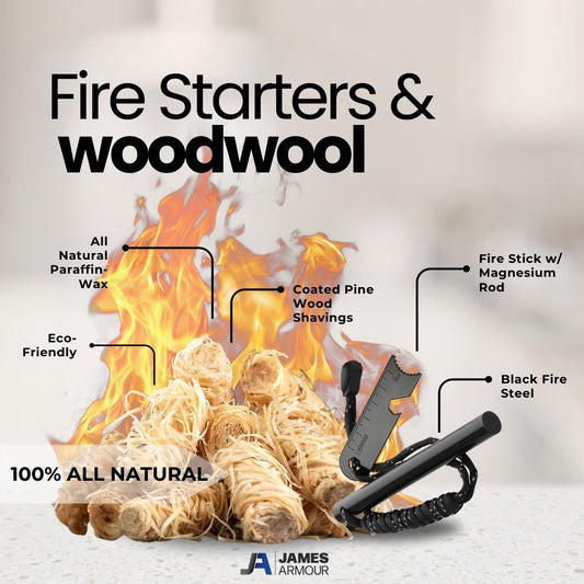 Wood Wool Fire Starter with Magnesium Rod – Ideal for Fireplace, Campfire, BBQ, and Fire Pit (1 Pack)