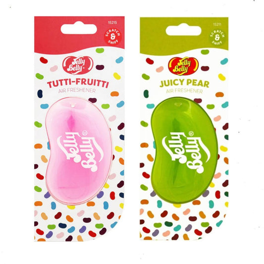 Jelly Belly 3D Hanging Air Fresheners – Tutti-Frutti & Juicy Pear Scent, for Car, Home, & Office (2 Pack)