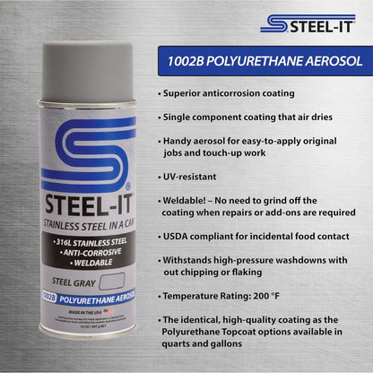 Steel-It 1002B Polyurethane Aerosol, Industrial Paint Coatings, Weldable, Easy to Apply - Steel Gray (12 Pack)