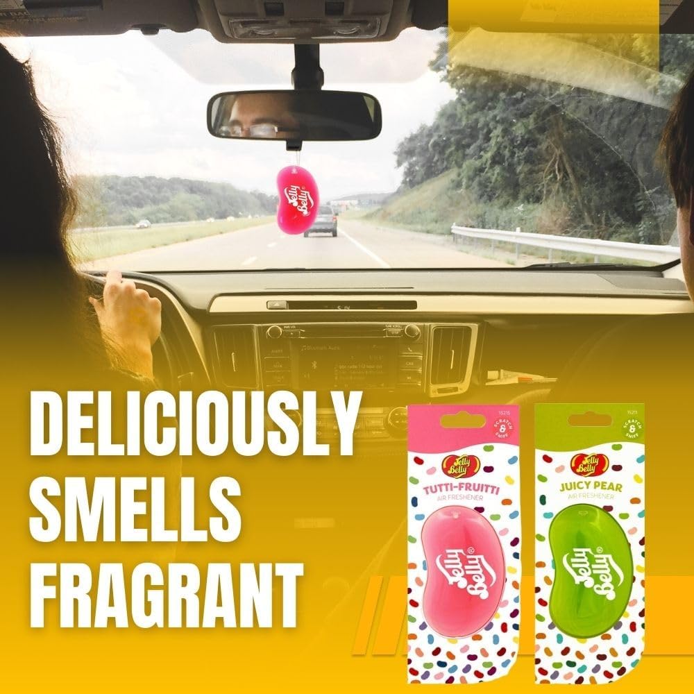 Jelly Belly 3D Hanging Air Fresheners – Tutti-Frutti & Juicy Pear Scent, for Car, Home, & Office (2 Pack)