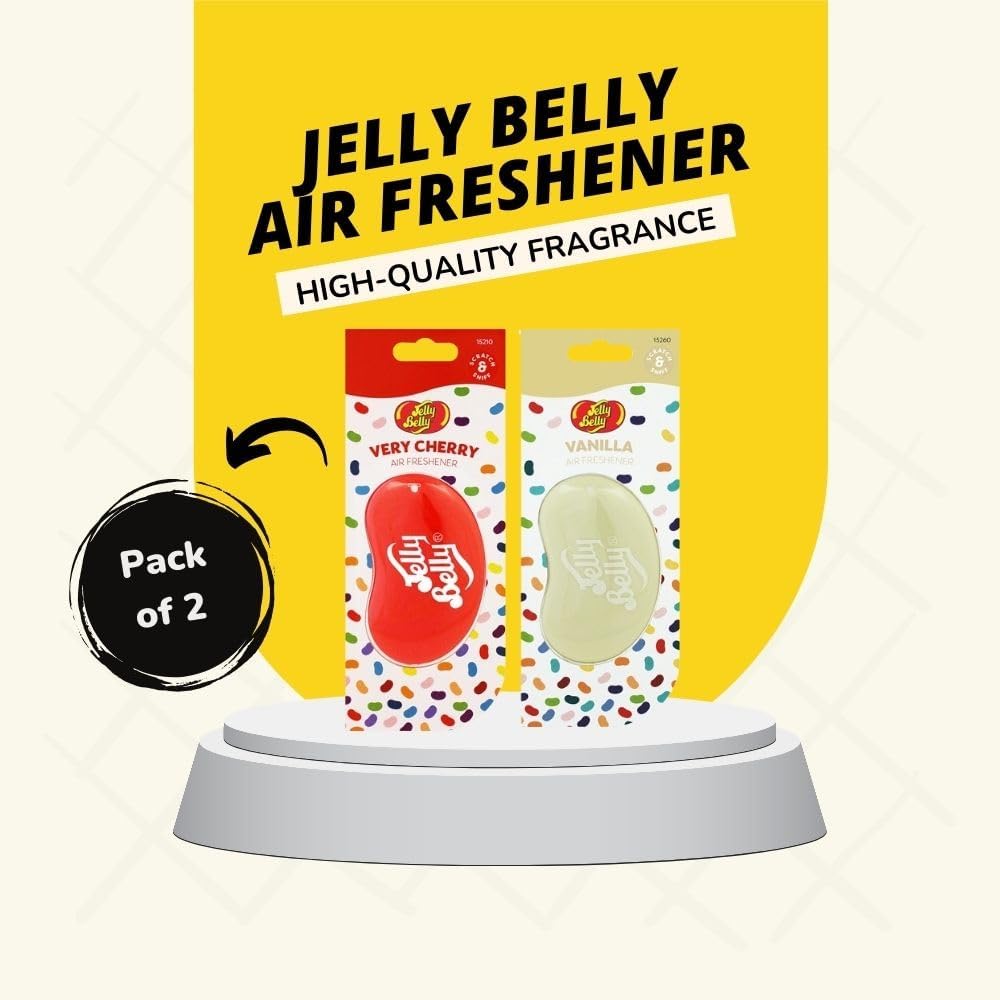 Jelly Belly 3D Hanging Air Fresheners – Vanilla & Very Cherry Scent, for Car, Home, & Office (2 Pack)