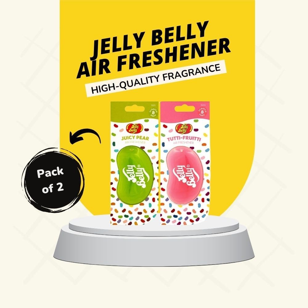 Jelly Belly 3D Hanging Air Fresheners – Tutti-Frutti & Juicy Pear Scent, for Car, Home, & Office (2 Pack)