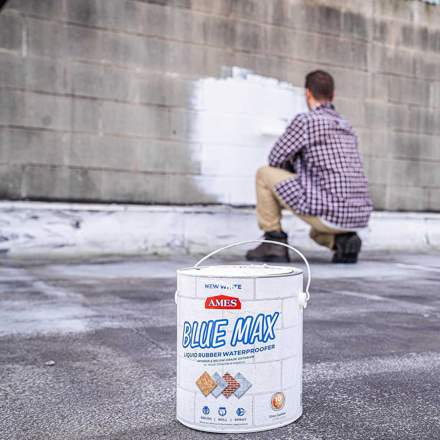 Ames Blue Max Waterproof Sealant - 1 Gallon White Liquid Rubber for Indoor and Outdoor Use