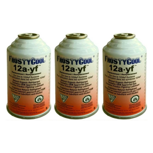 FrostyCool 12ayf AC Replacement Refrigerant for use in 1234 to Systems, Natural Organic Refrigerant .Contains OEM Approved Dye, 6oz. (3 Can)