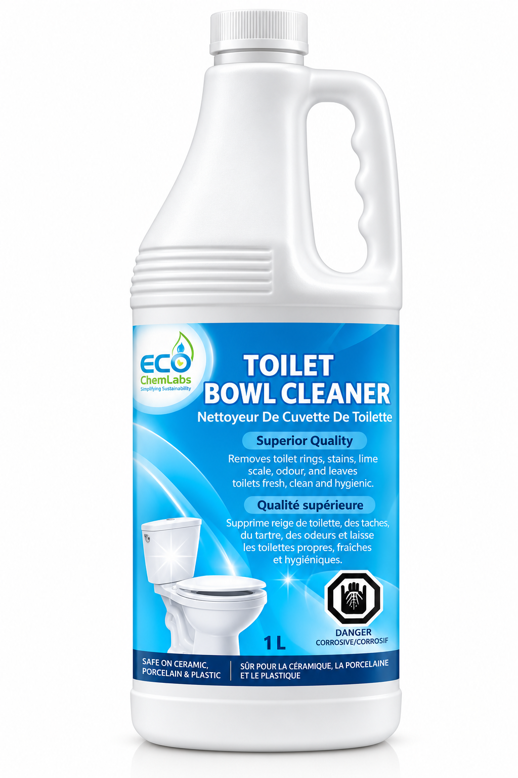 ECO ChemLabs 1L toilet bowl cleaner for removing toilet rings, stains, lime scale and odour