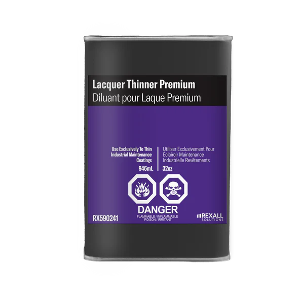 Rexall Lacquer Thinner Premium 1 quart industrial solvent container