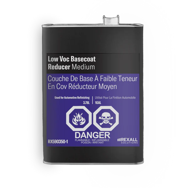 Rexall Low VOC Basecoat Reducer Medium 1 gallon automotive refinishing solvent container