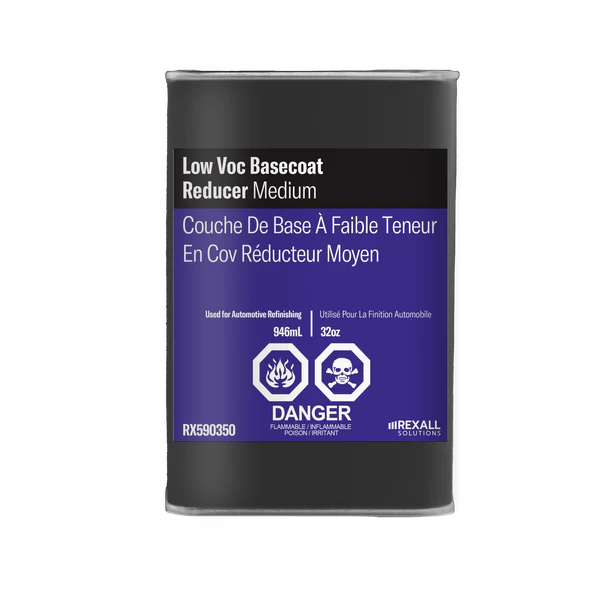 Rexall Low VOC Basecoat Reducer Medium 1 quart automotive refinishing solvent container