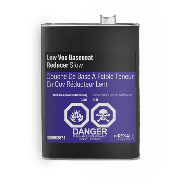 Rexall low VOC basecoat reducer slow 1 gallon automotive refinishing solvent container
