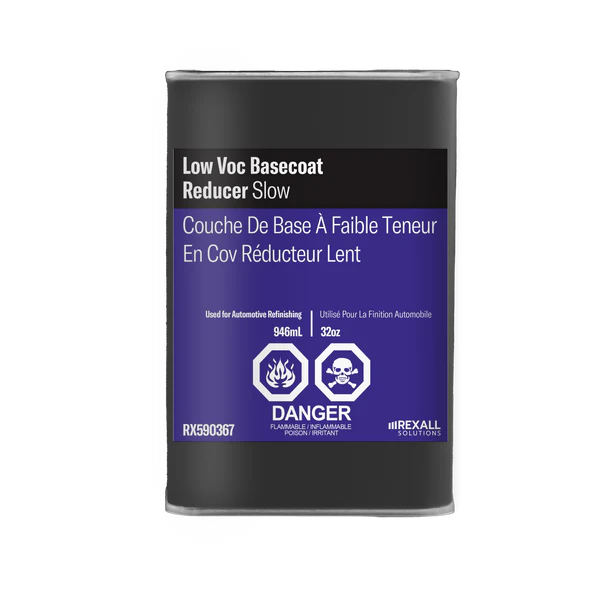 Rexall low VOC basecoat reducer slow 1 quart automotive refinishing solvent can