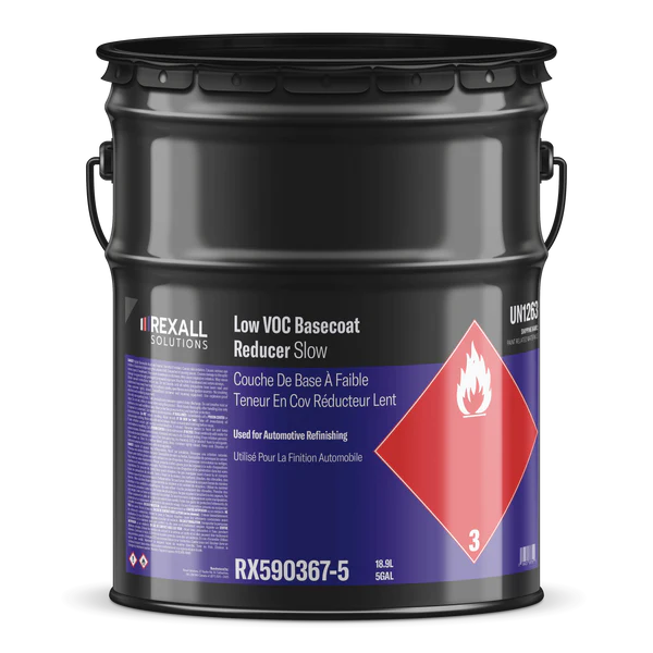 Rexall low VOC basecoat reducer slow 5 gallon automotive refinishing solvent drum