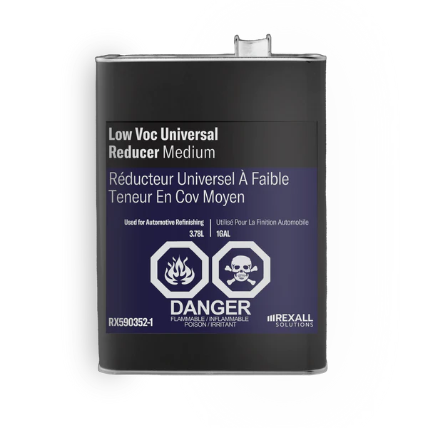 Rexall Low VOC Universal Reducer Medium 1 gallon automotive refinishing solvent container