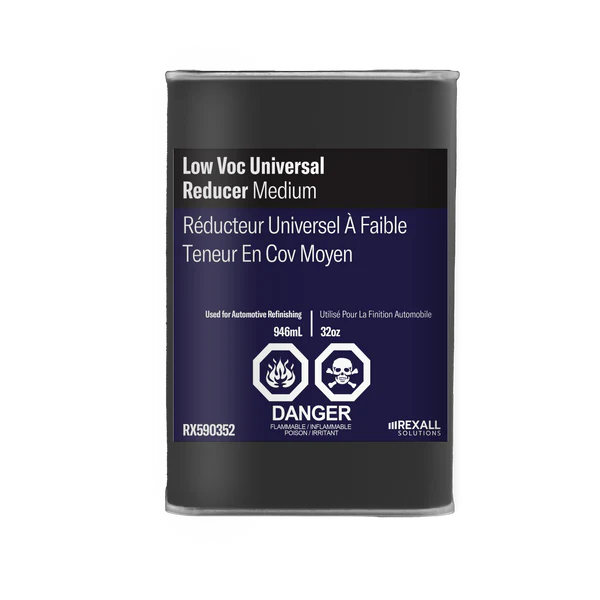Rexall Low VOC Universal Reducer Medium 1 quart automotive refinishing solvent container