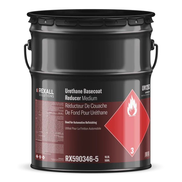 Rexall Urethane Basecoat Reducer Medium 5 gallon automotive refinishing solvent drum