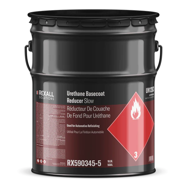 Rexall Urethane Basecoat Reducer Slow 5 gallon automotive refinishing solvent drum